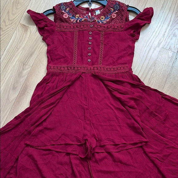 Beautees Red Smocked Romper Dress with Ruffled Cap Sleeves - Picture 5 of 6